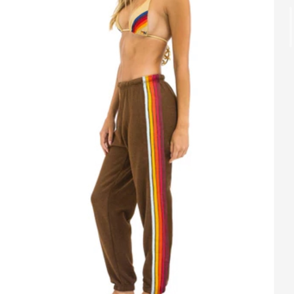 Aviator Nation Brown Joggers with Rainbow Stripes
